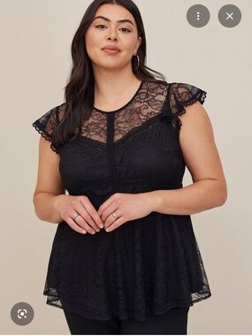 torrid Black Lace Peplum Cap Sleeve Top